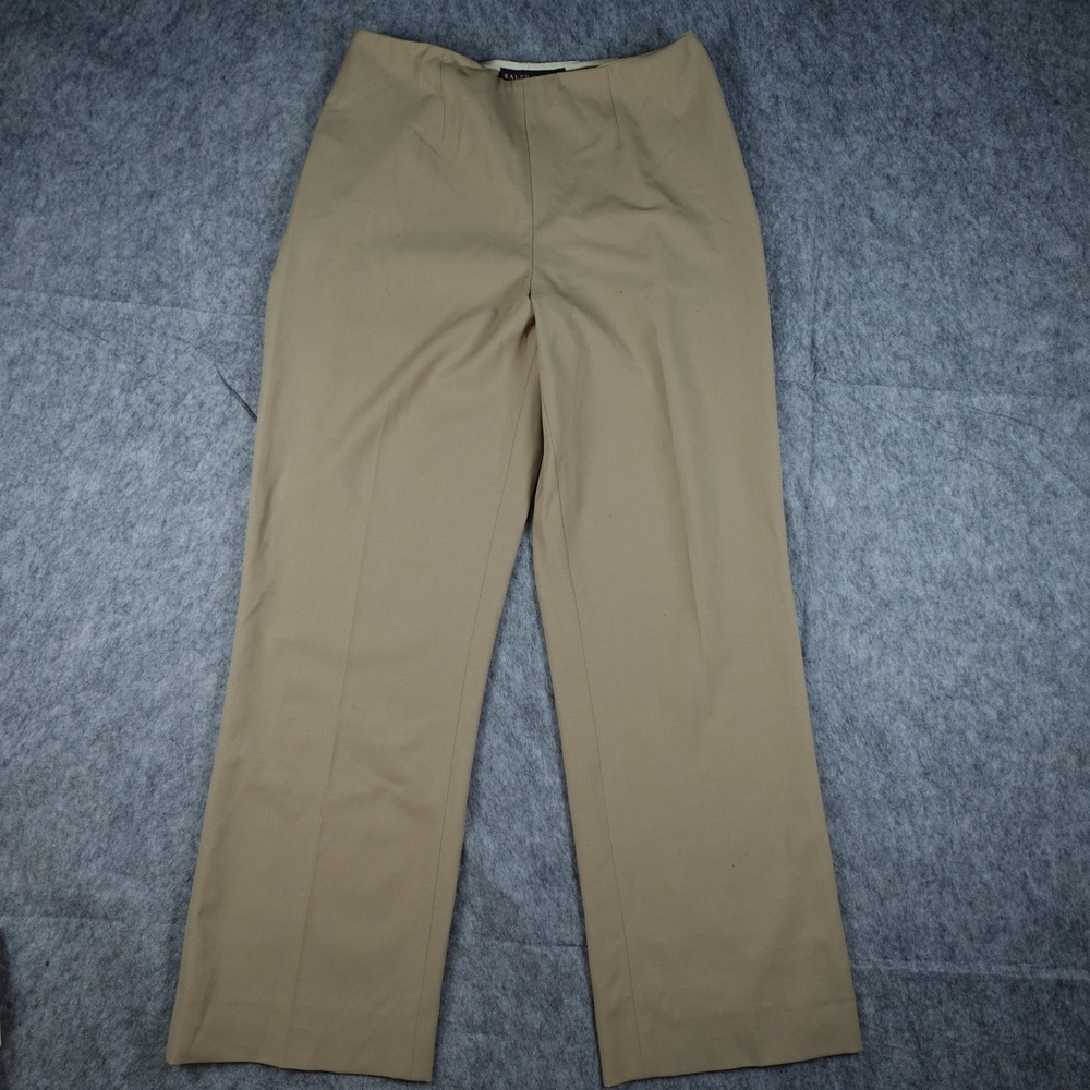 Ralph Lauren Pant Women 10 Black Label Tan Wool Blend High Rise Wide Leg